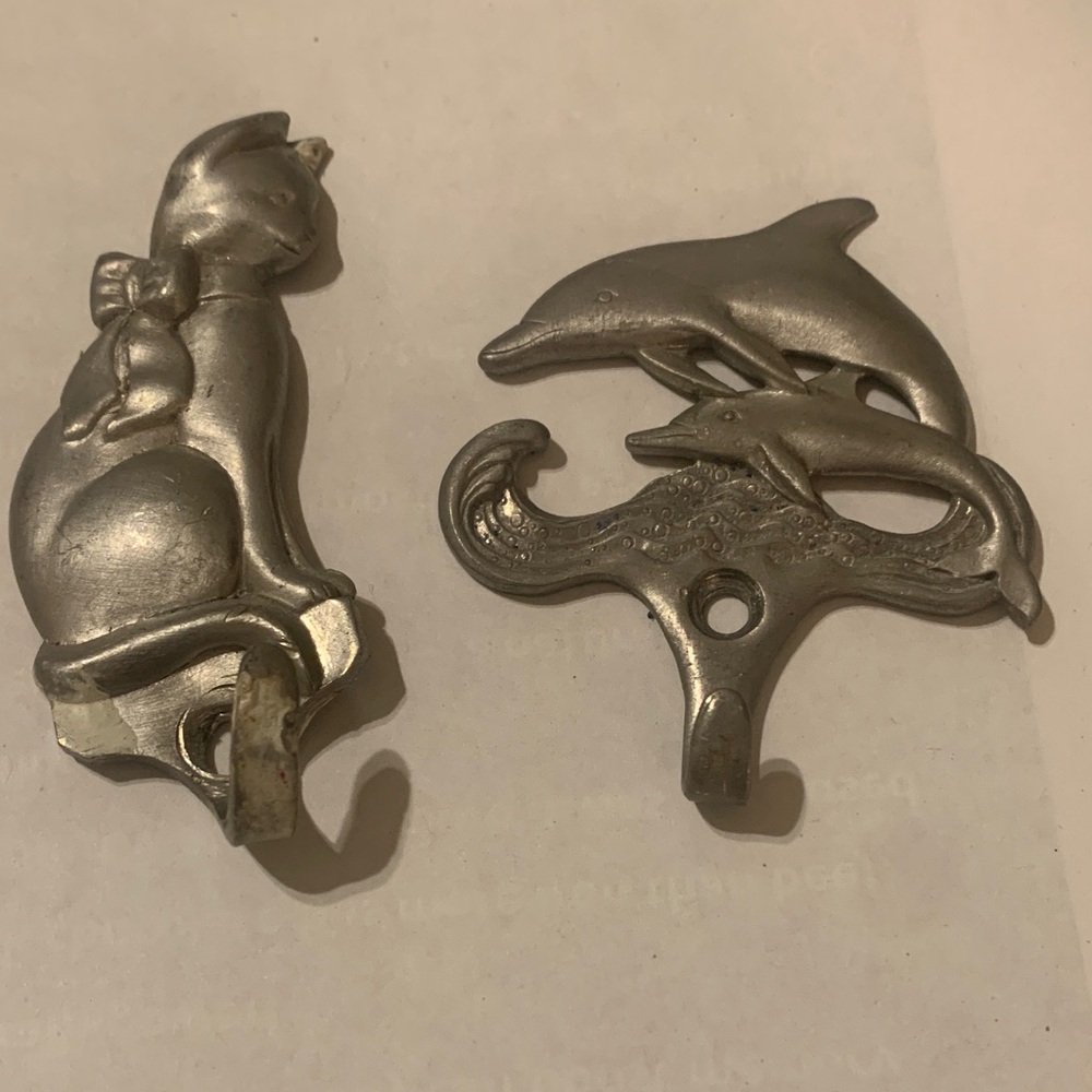 Silver/Metallic  Cat and Dolphin Wall Hooks